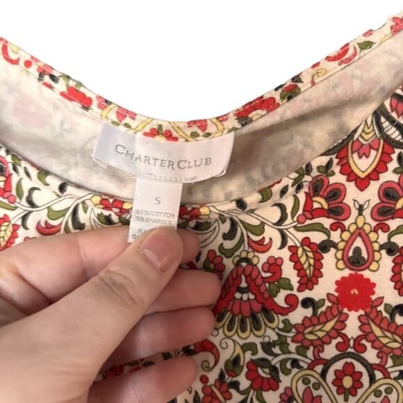 Charter Club Cotton Off White Tank  Red/Green Paisley Floral Print - Picture 4 of 4